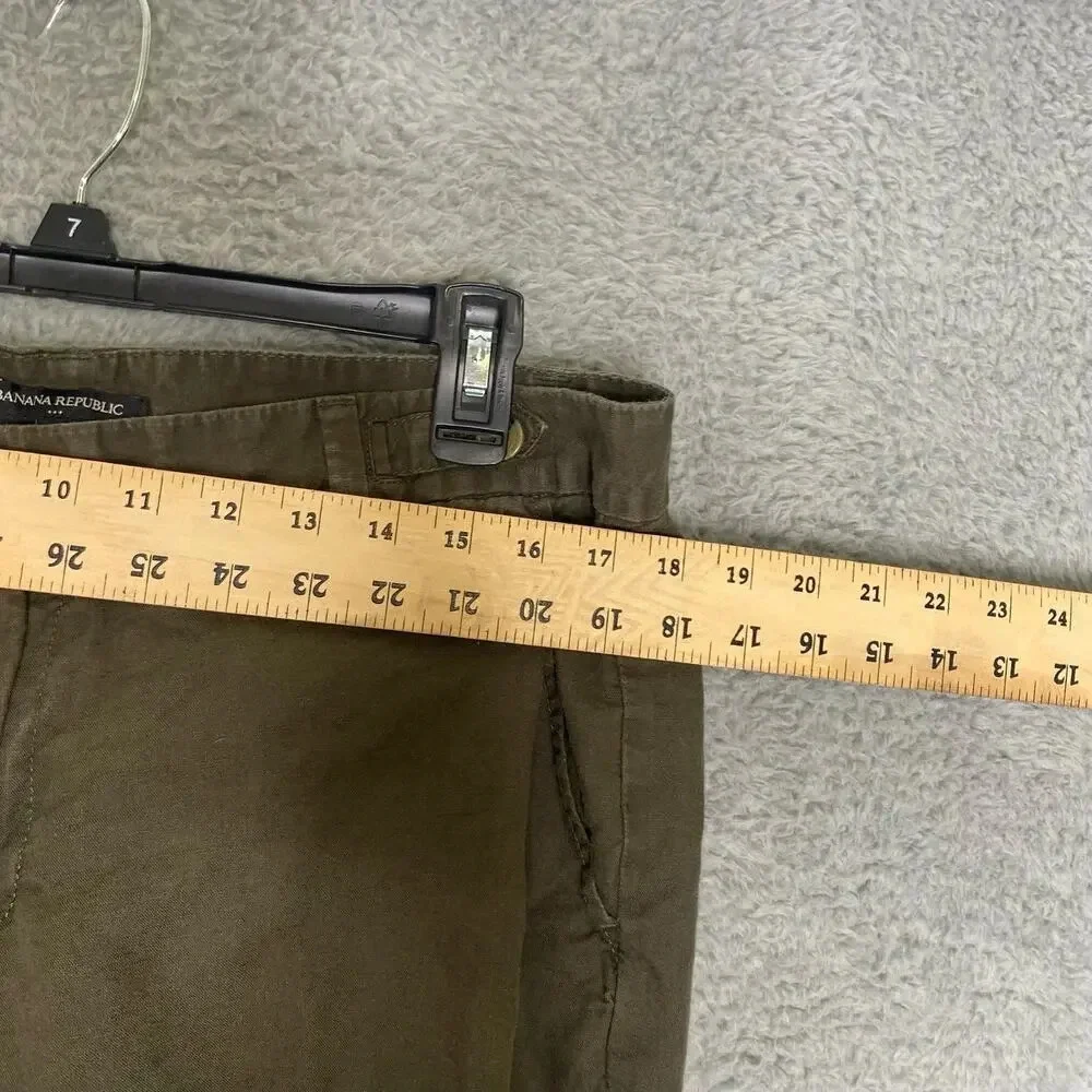 Banana Republic army green linen blend cropped pants loose lightweight 14